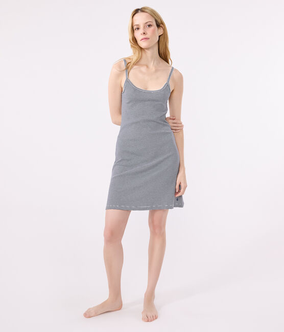 Women's Striped Babydoll Nightdress SMOKING blue/MARSHMALLOW white