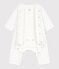 Babies' footless heart print cotton bodyjamas MARSHMALLOW blue/FLO