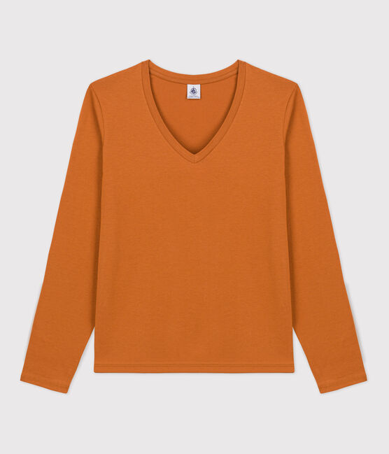 Women's Straight Cotton V-Neck T-Shirt ECUREUIL brown