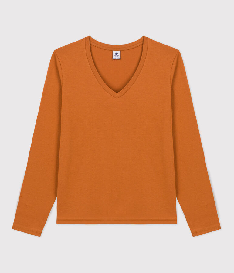 Women's Straight Cotton V-Neck T-Shirt brown