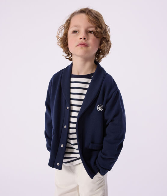 Children's plain cotton cardigan SMOKING blue