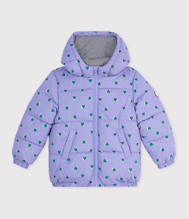 Children's heart print puffer jacket purple/multicolor