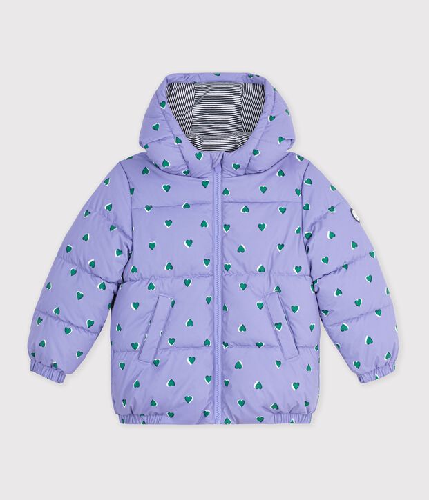 Children's heart print puffer jacket purple/multicolor