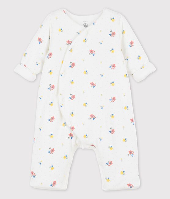 Babies' Organic Tube Knit Print Long Playsuit MARSHMALLOW white/PAPAYE