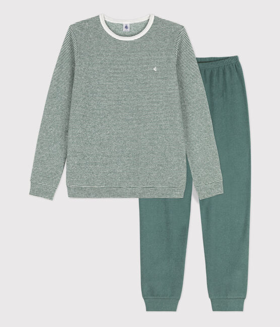 Children's Unisex Pinstriped Cotton Pyjamas VALLEE green/MARSHMALLOW white