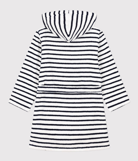 Children's Unisex Striped Terry Bathrobe LAIT white/MEDIEVAL blue