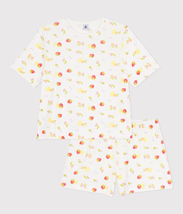 Women's short-sleeved pyjamas in fruit print cotton white/multicolor