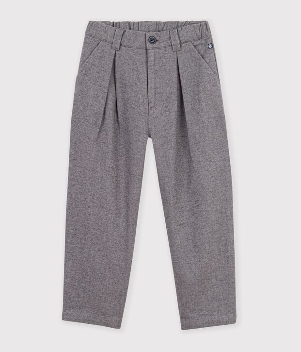 Children's pleated cotton flannel trousers grey