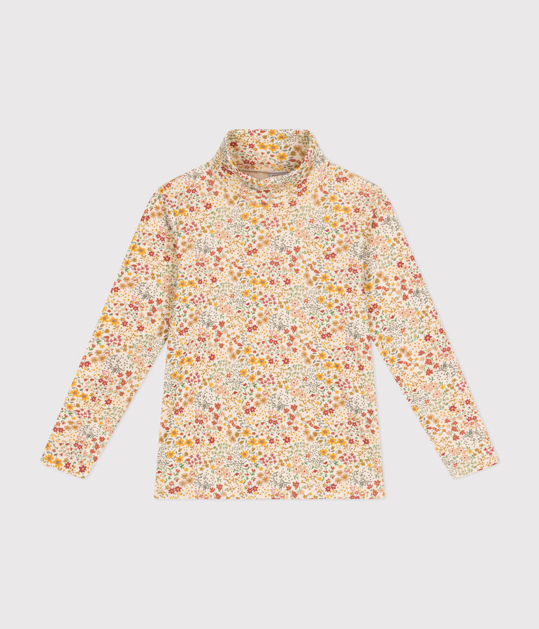 Girls' cotton rollneck top Ecru/brown/multicolor