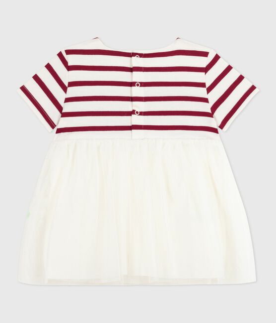Babies' short-sleeved dress in two materials MILK red/AMARANTE