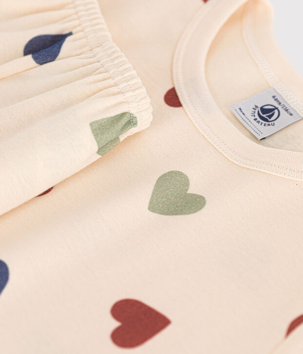 Children's Short Cotton Heart Print Pyjamas Ecru/multicolor