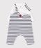 Babies' stripy cotton dungarees and collared body set white/blue