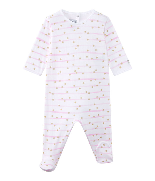 Baby girl's striped double knit sleepsuit white/pink/yellow