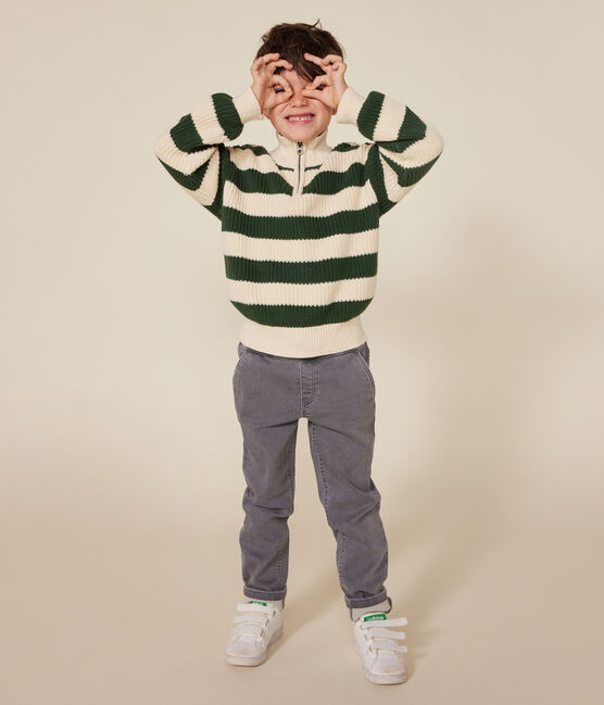 Boy's cotton shawl-neck jumper PALMERAIE green/AVALANCHE