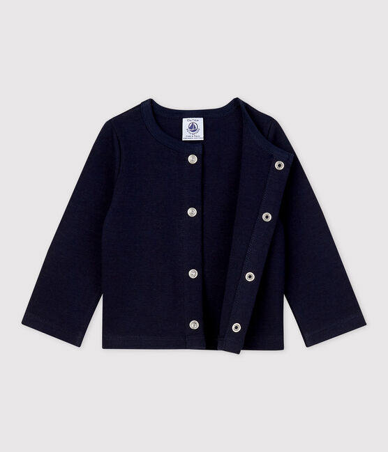 Babies' Plain Thick Organic Jersey Cardigan SMOKING blue