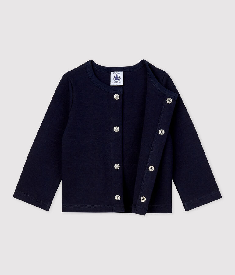 Babies' Plain Thick Organic Jersey Cardigan blue
