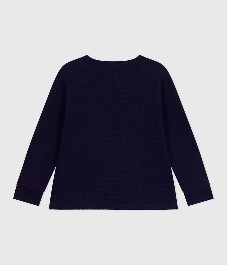 Children's long-sleeved plain cotton T-shirt blue