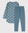 Girls' Bird Patterned Fleece/Cotton Nightdress with Leggings ROVER blue/MARSHMALLOW white
