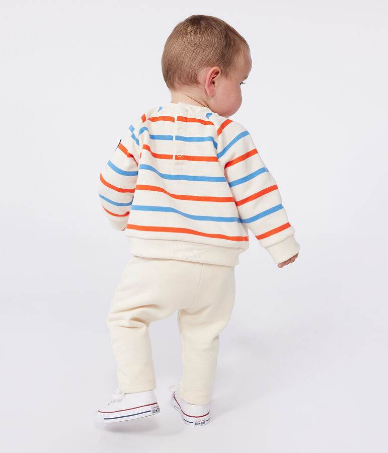 Babies' Breton stripe cotton sweatshirt printed in two colours Ecru/multicolor