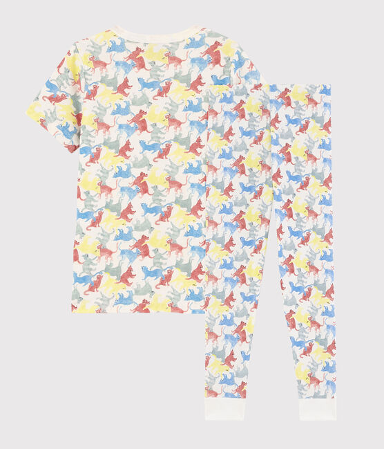 Boys' Cat Print Organic Cotton Pyjamas MARSHMALLOW white/MULTICO white