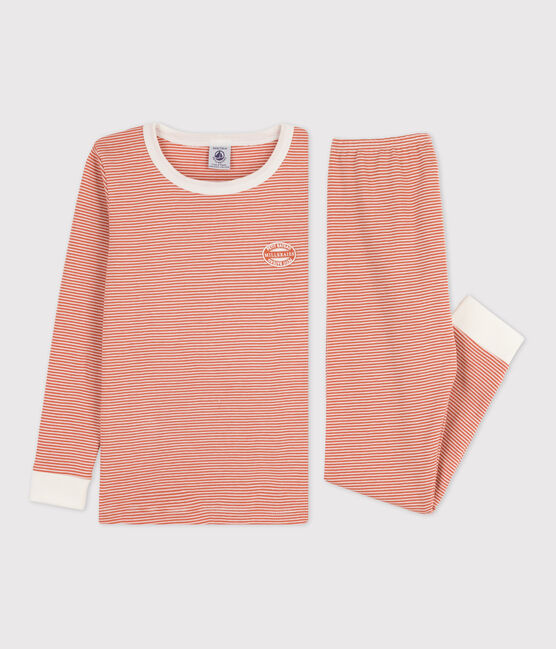 Children's Unisex Pinstriped Snugfit Cotton Pyjamas BRANDY pink/MARSHMALLOW white