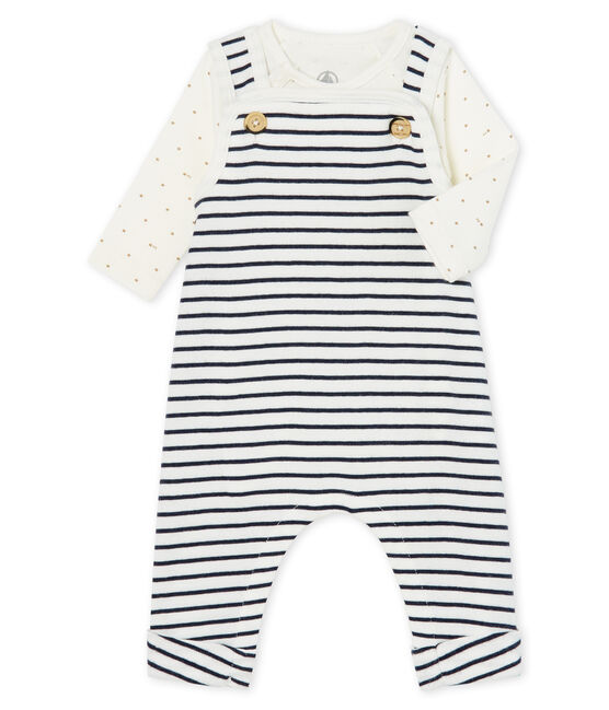 Babies' Ribbed Clothing - 2-Piece Set MARSHMALLOW white/SMOKING blue