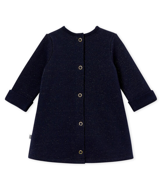 Baby girl's shiny cotton sweatshirt dress SMOKING blue/DORE yellow