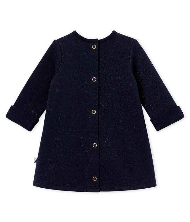 Baby girl's shiny cotton sweatshirt dress blue/yellow