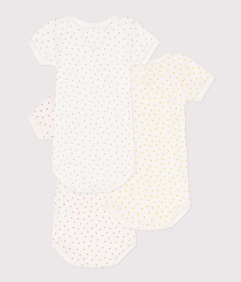 Short-Sleeved Cotton Heart Bodysuits - Pack of 3 multicolor