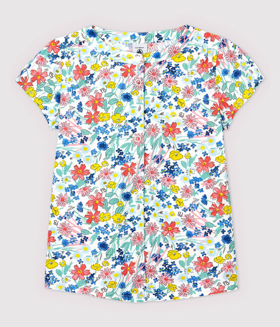 Girls' Short-Sleeved Poplin Shirt Dress MARSHMALLOW white/MULTICO white