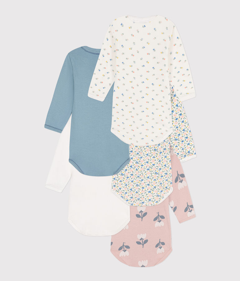 Floral Long-Sleeved Cotton Bodysuits - Pack of 5 multicolor