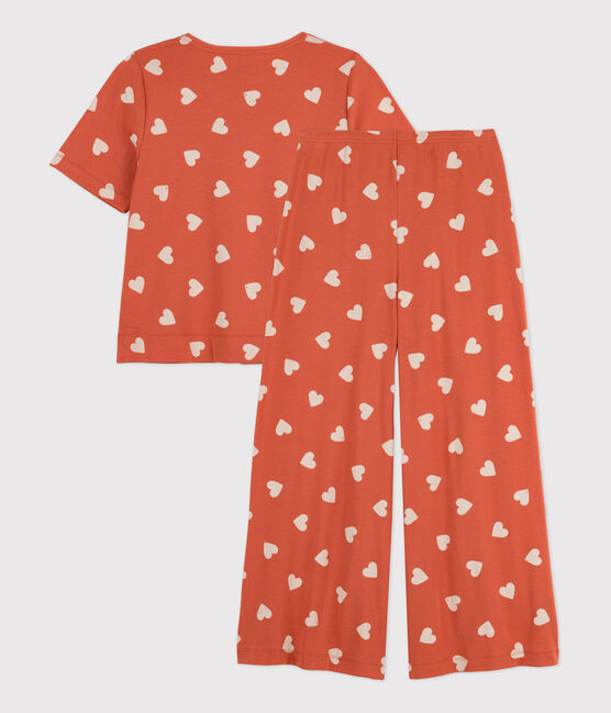 Women's Heart Themed Cotton Pyjamas BRANDY /AVALANCHE
