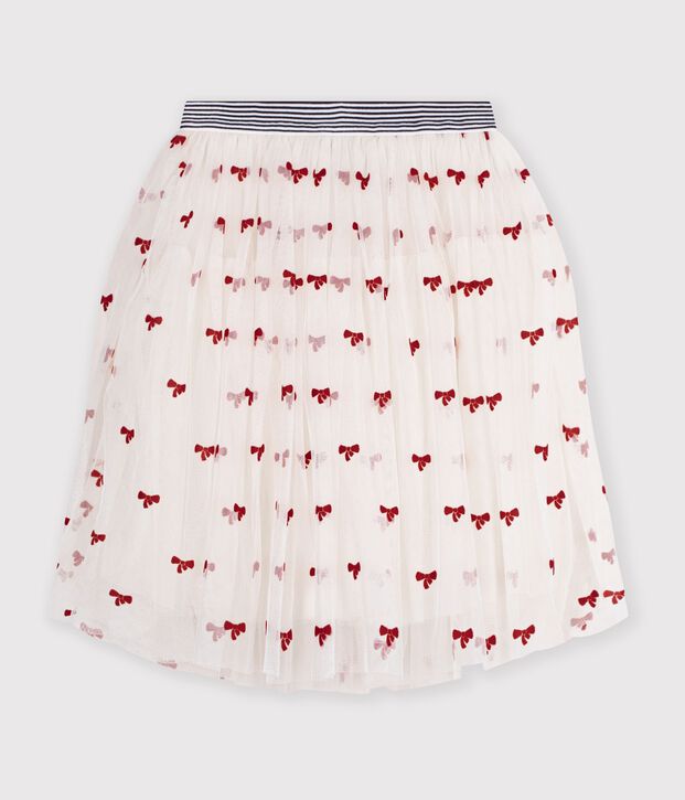 Children's long skirt in plain tulle Ecru/red