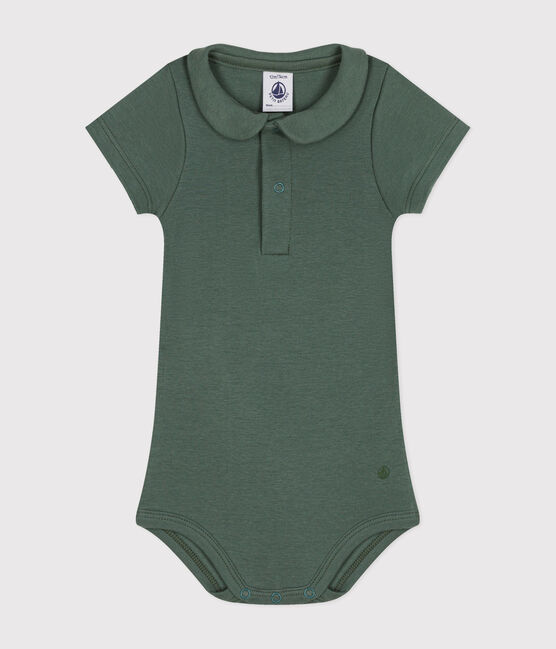 Babies' Short-Sleeved Cotton Bodysuit with Peter Pan Collar CROCO green