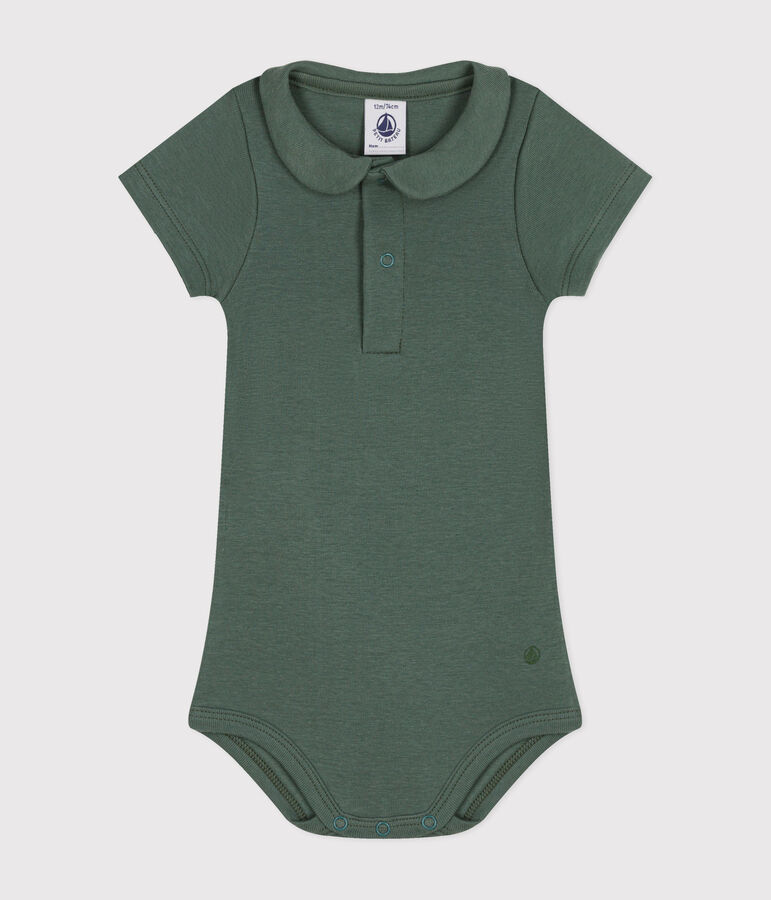 Babies' Short-Sleeved Cotton Bodysuit with Peter Pan Collar green
