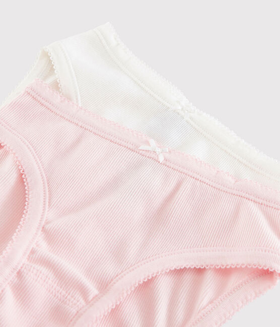Girls' Ribbed White and Pink Cotton Knickers - 2-Pack variante 1