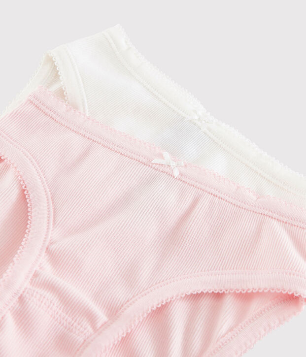 Girls' Ribbed White and Pink Cotton Knickers - 2-Pack multicolor