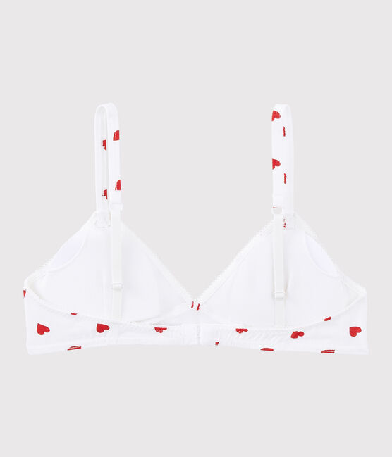 Girls' Red Heart Pattern Organic Cotton and Elastane Padded Bra MARSHMALLOW white/PEPS red