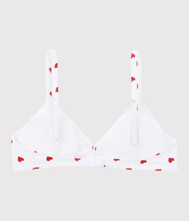 Girls' Red Heart Pattern Organic Cotton and Elastane Padded Bra white/red