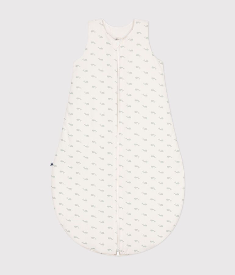 Babies' whale print corduroy 3 TOG sleeping bag white/green