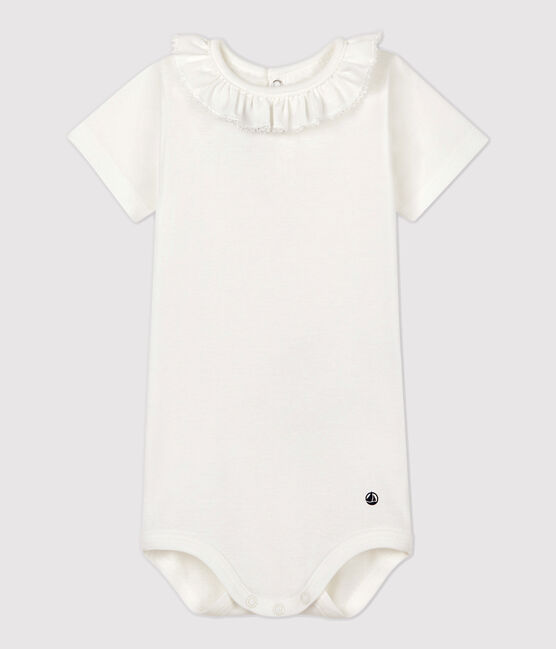 Babies' Short-Sleeved Bodysuit With Ruff MARSHMALLOW white