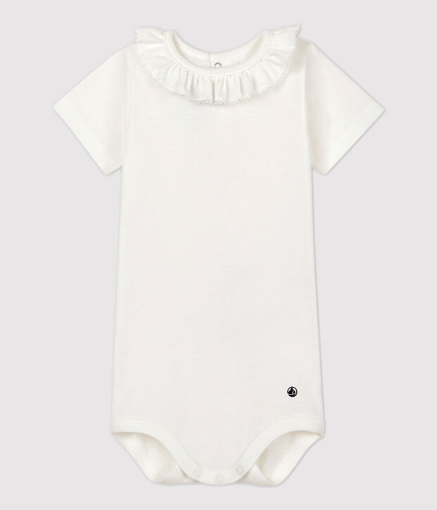 Babies' Short-Sleeved Bodysuit With Ruff white