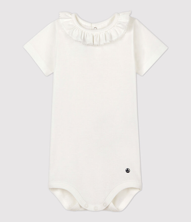 Babies' Short-Sleeved Bodysuit With Ruff white