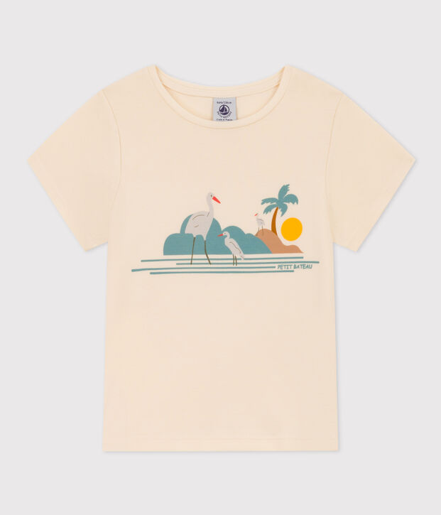 Girls' Printed Cotton T-Shirt Ecru/multicolor