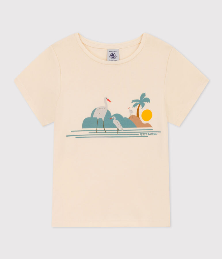 Girls' Printed Cotton T-Shirt Ecru/multicolor