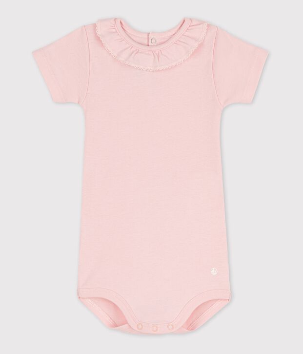 Babies' Short-Sleeved Bodysuit With Ruff pink