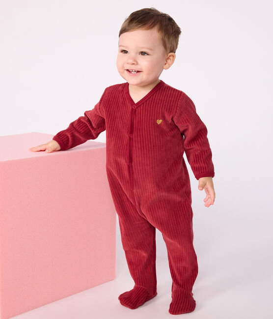 Babies' plain velour pyjama suit TERKUIT red