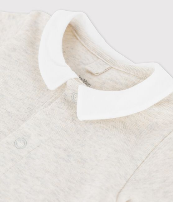 Babies' Short-Sleeved Organic Cotton Bodysuit with Collar MONTELIMAR CHINE beige