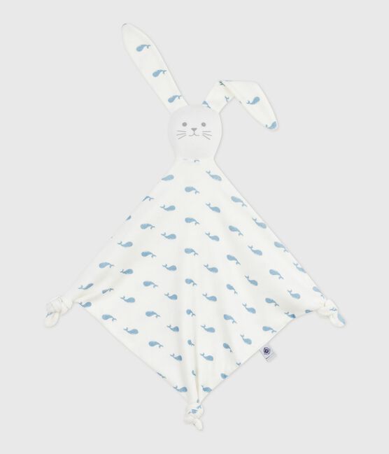 Babies' whale-print cotton comforter MARSHMALLOW /ADRIATIC