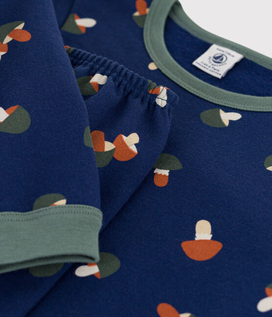 Children's Unisex Mushroom Patterned Fleece Pyjamas MEDIEVAL blue/MULTICO white